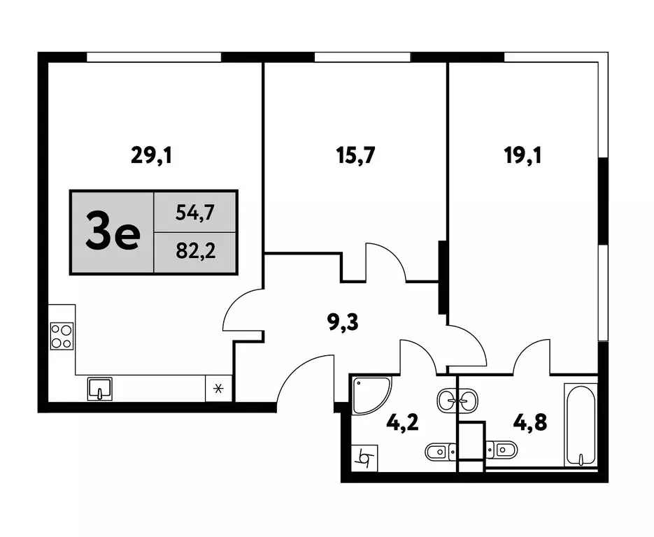 3-комнатная квартира: Москва, Фестивальная улица, 15к4 (82.2 м) - Фото 0