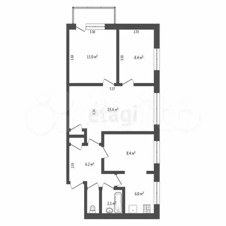 4-к. квартира, 62,1 м, 5/5 эт. - Фото 0