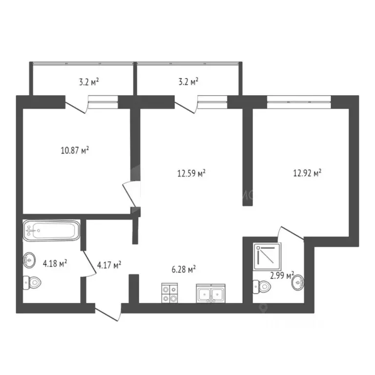 2-к кв. Тюменская область, Тюмень Причальная ул., 7 (60.4 м) - Фото 1