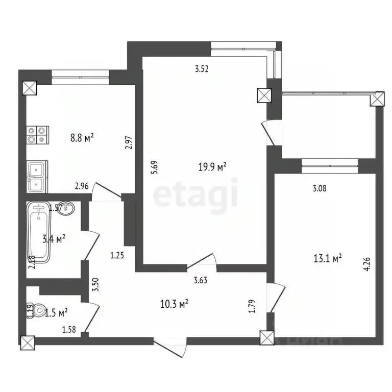 2-к кв. Саха (Якутия), Якутск ул. Лермонтова, 42 (57.0 м) - Фото 2