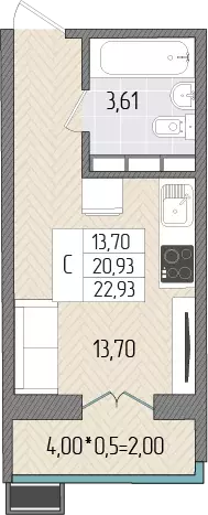 квартира-студия, 22.93 м - Фото 1