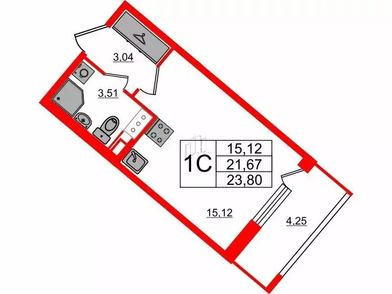 Квартира-студия: Санкт-Петербург, Октябрьская набережная (21.67 м) - Фото 0