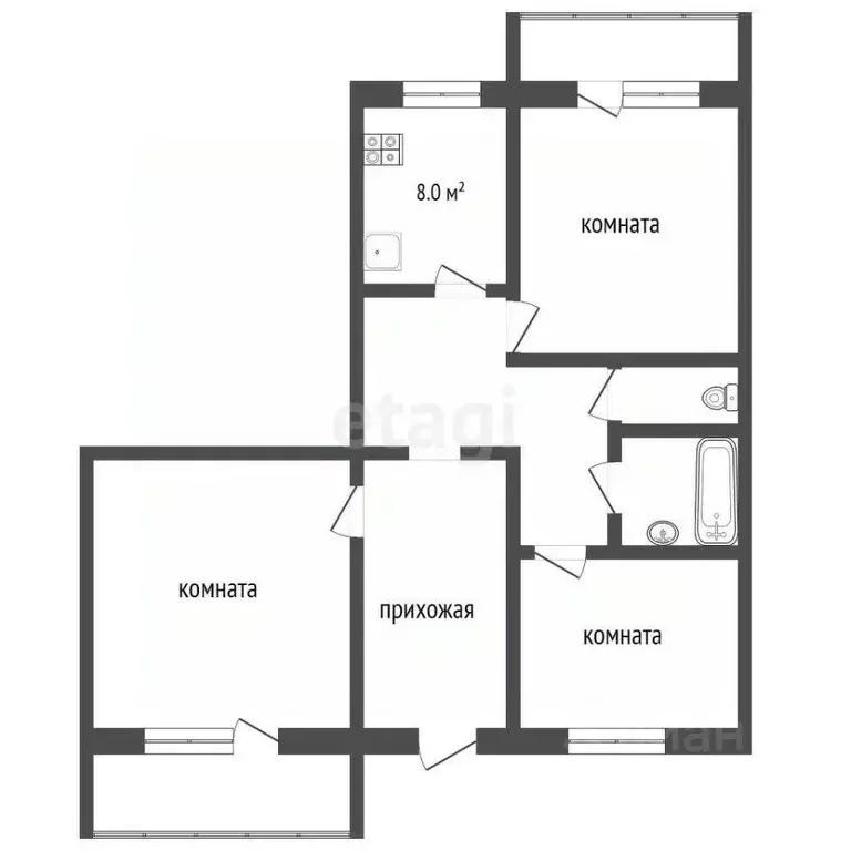 4-к кв. Владимирская область, Муром ул. Артема, 55 (86.1 м) - Фото 0