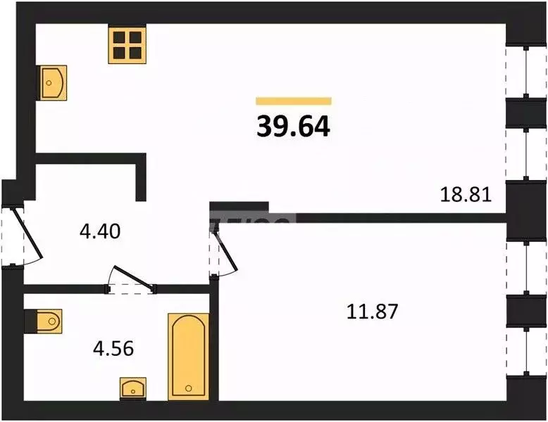 1-к кв. Челябинская область, Челябинск ул. Братьев Кашириных, 34 (39.6 ... - Фото 1