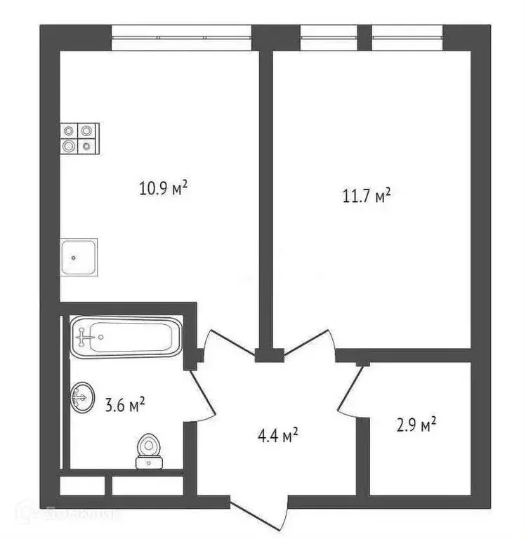 2-комнатная квартира: Москва, Большая Очаковская улица, 2 (34.7 м) - Фото 1