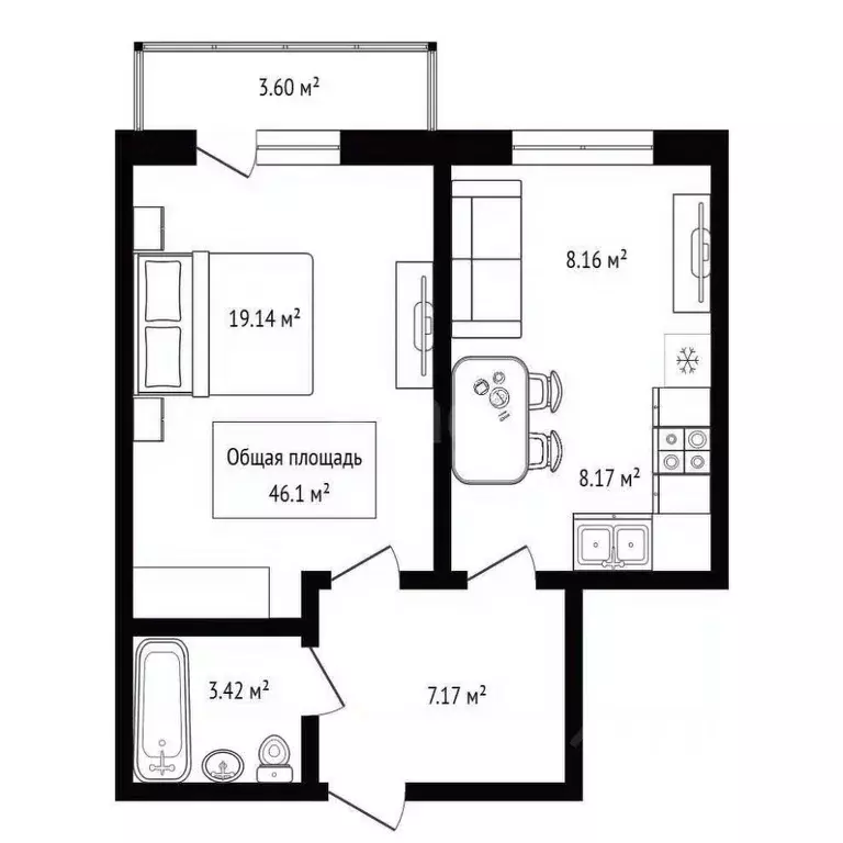1-к кв. Новосибирская область, Новосибирск ул. Коминтерна, 124 (46.1 ... - Фото 2