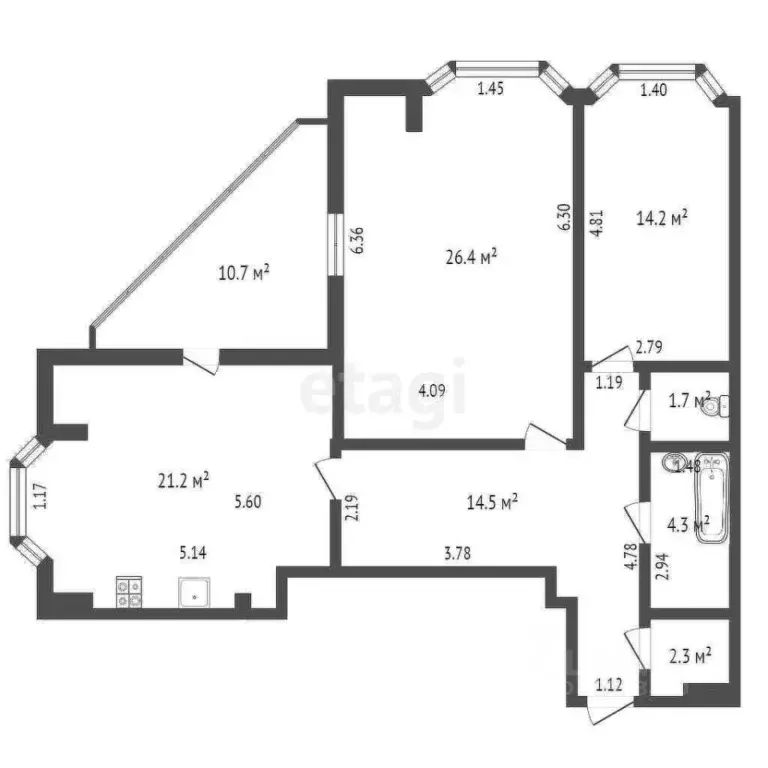 2-к кв. Тюменская область, Тюмень ул. Самарцева, 8 (86.2 м) - Фото 1