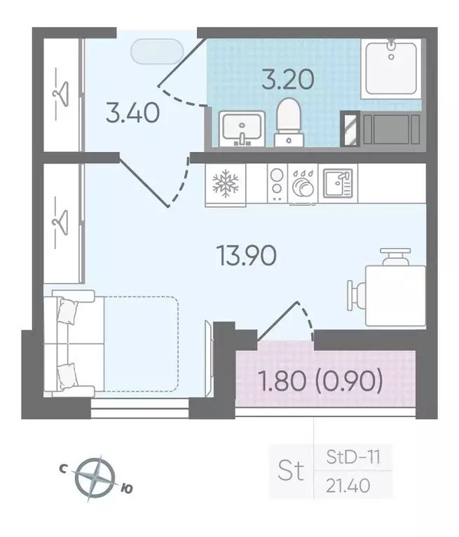 Студия Санкт-Петербург дор. Муринская, 4к1 (21.4 м) - Фото 2