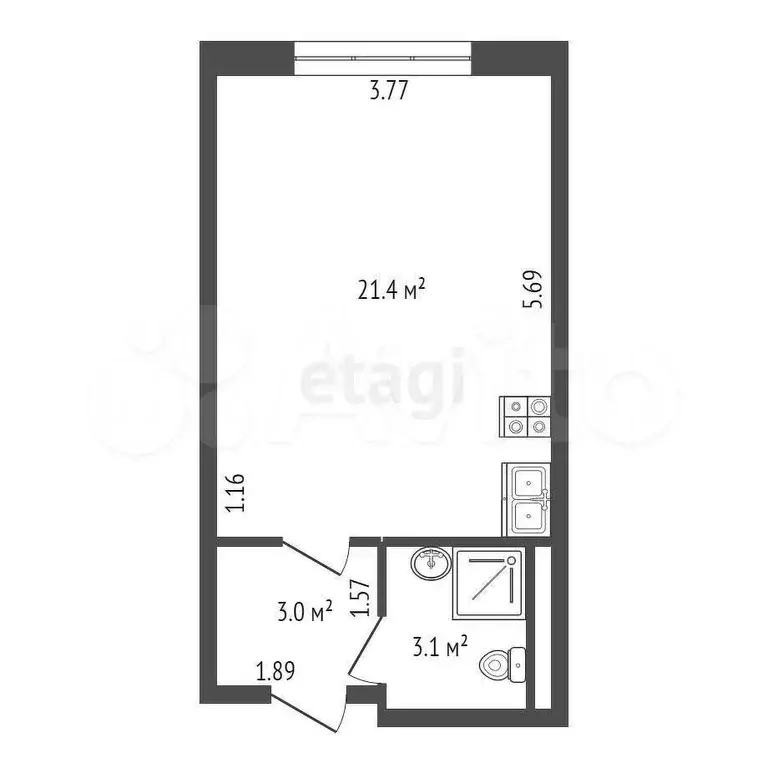 Апартаменты-студия, 27,5 м, 12/16 эт. - Фото 0