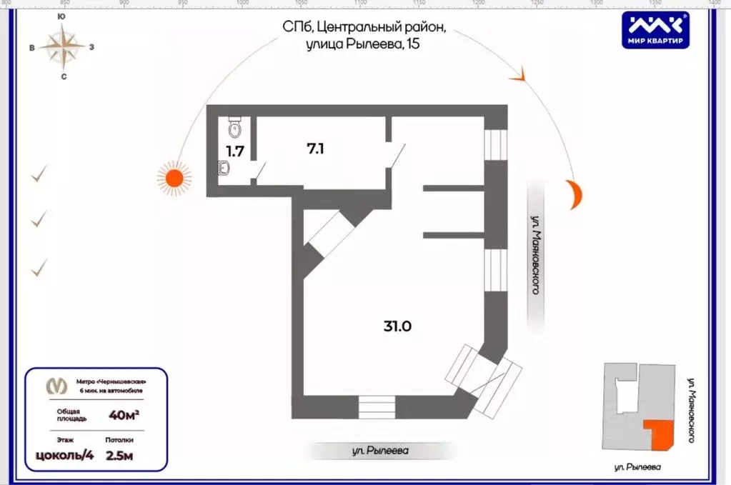 Помещение свободного назначения в Санкт-Петербург ул. Рылеева, 15 (40 ... - Фото 2