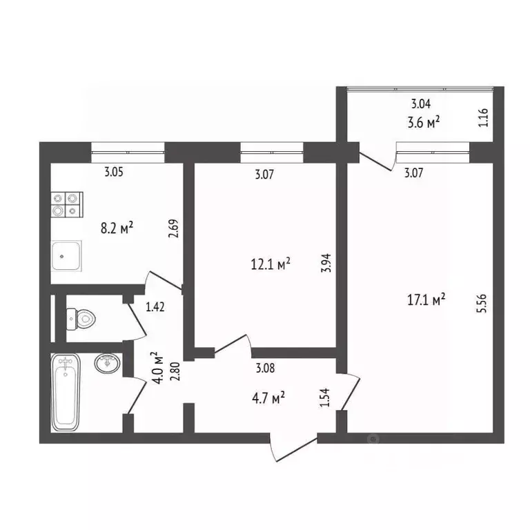 2-к кв. Тюменская область, Тюмень ул. Пермякова, 68к2 (50.0 м) - Фото 2