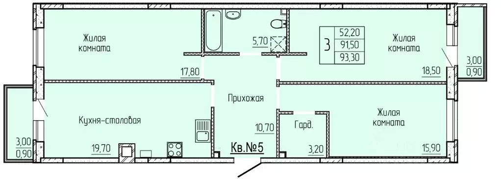 3-к кв. Ростовская область, Батайск ул. Макаровского, 4к1 (93.6 м) - Фото 0