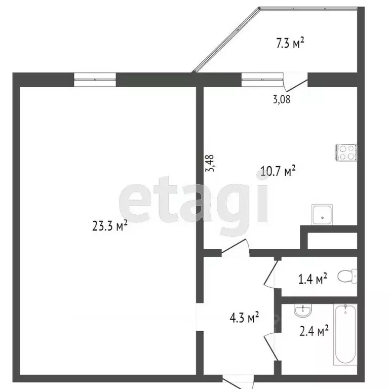 1-к кв. Тюменская область, Тюмень ул. Обдорская, 5 (41.2 м) - Фото 2