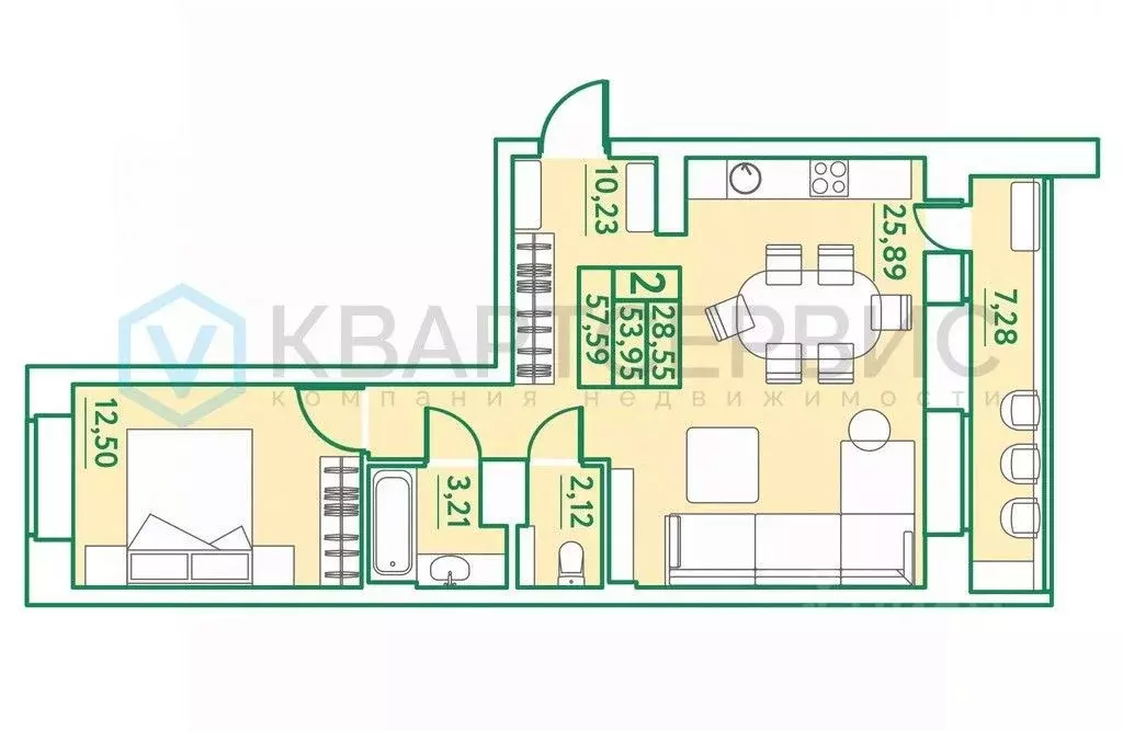 2-к кв. Омская область, Омск ул. Ватутина, 39 (53.0 м) - Фото 1