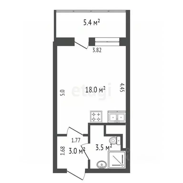 Студия Санкт-Петербург просп. Ветеранов, 173к7 (24.5 м) - Фото 1