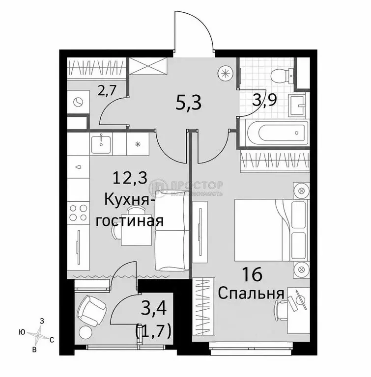 1-комнатная квартира: Москва, Строительный проезд, 9к1 (41.9 м) - Фото 1