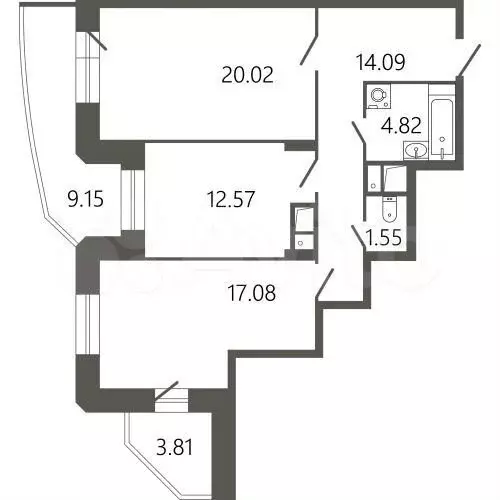 2-к. квартира, 76,5м, 16/17эт. - Фото 0