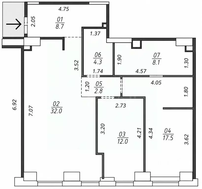 Квартира, 3 комнаты, 84.7 м - Фото 2
