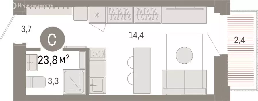 Квартира-студия: Тюмень, Мысовская улица, 26к2 (23.82 м) - Фото 1