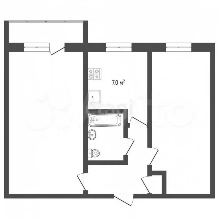 2-к. квартира, 43,4 м, 2/5 эт. - Фото 0