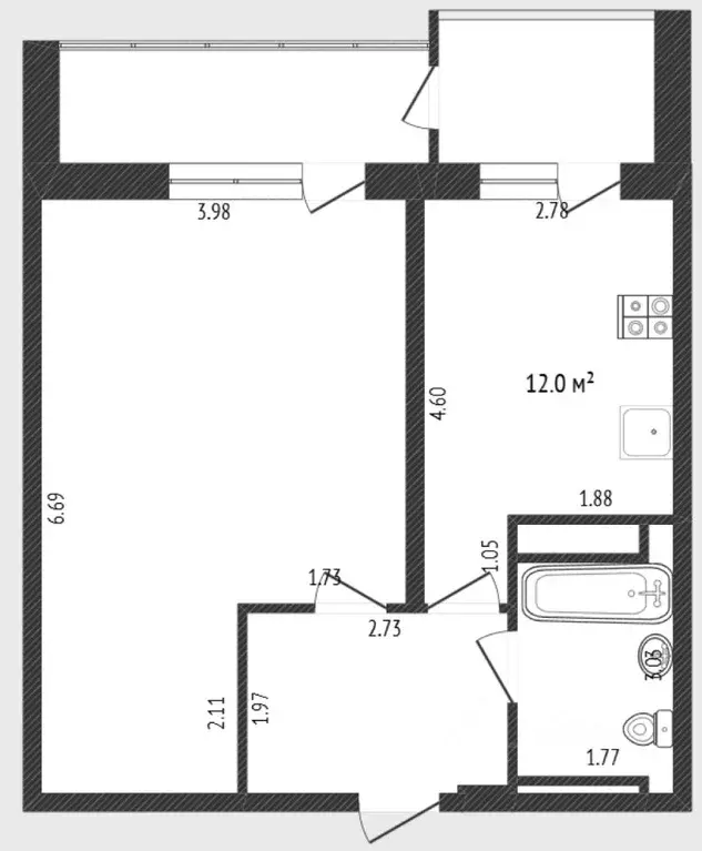 1-к кв. Тюменская область, Тюмень ул. Ю.-Р.Г. Эрвье, 30к2 (43.5 м) - Фото 1