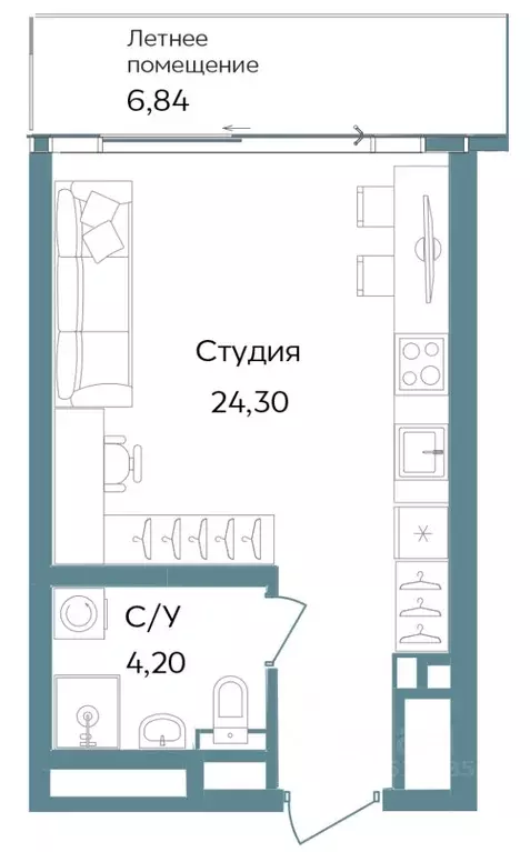 Студия Крым, Саки ул. Морская (35.34 м) - Фото 0
