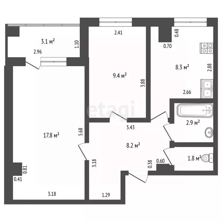 2-к кв. Саха (Якутия), Якутск Борисовка-3 мкр, К11 (48.4 м) - Фото 2