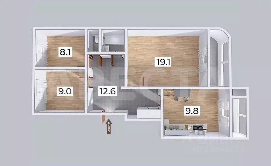 3-к кв. Омская область, Омск Заозерная ул., 13/1 (66.2 м) - Фото 1