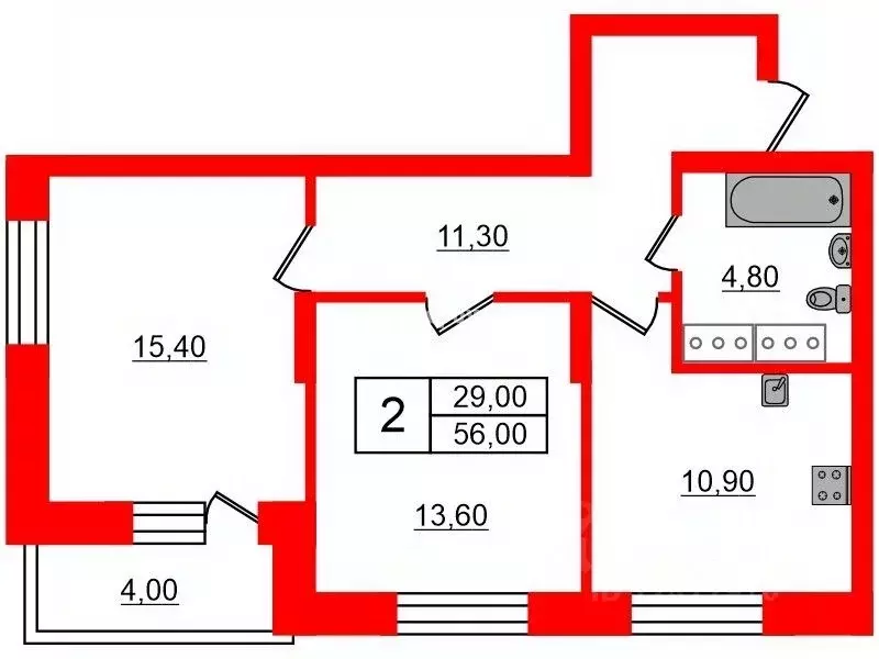 2-к кв. Санкт-Петербург просп. Героев, 35 (56.0 м) - Фото 1