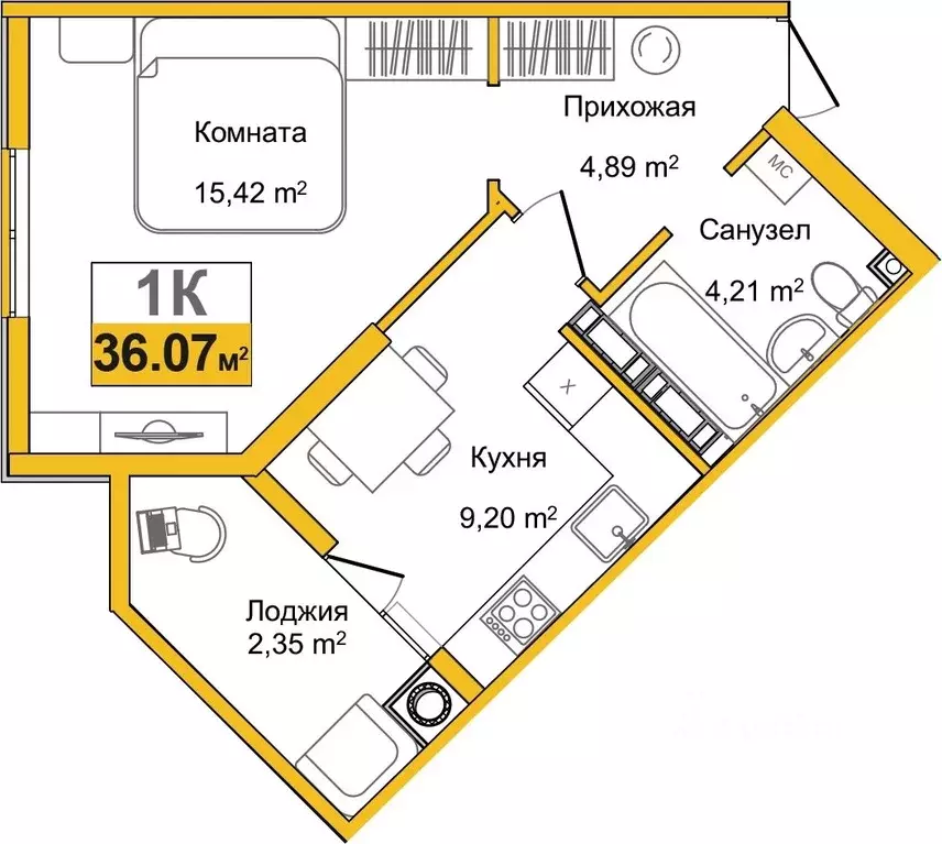 1-к кв. Крым, Симферополь ул. Батурина (36.07 м) - Фото 0