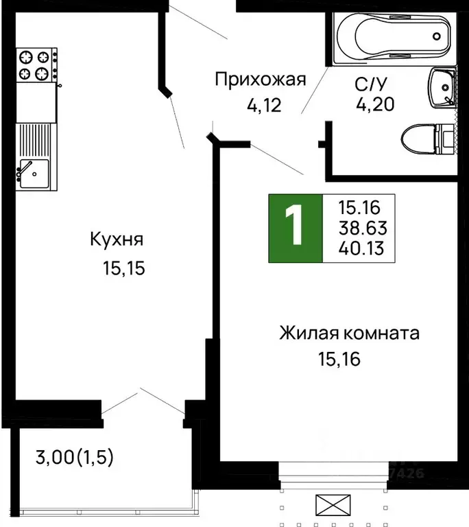 1-к кв. Адыгея, Майкоп 9 Мая ул., 14А (40.13 м) - Фото 0