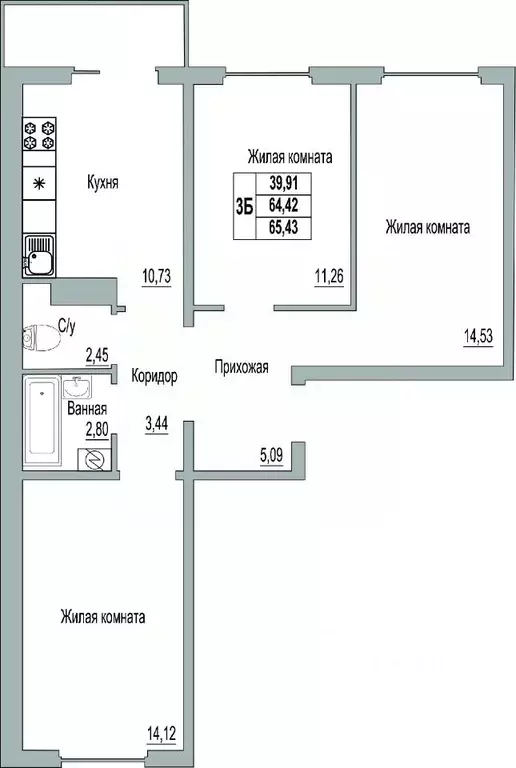 3-к кв. Псковская область, Псков Линейная ул., 89 (65.43 м) - Фото 0