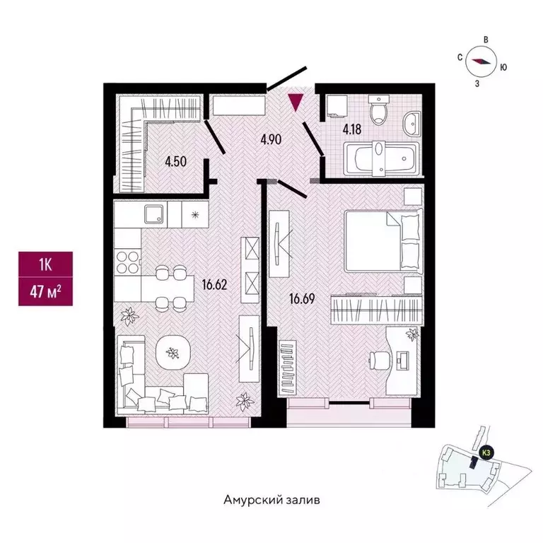 1-к кв. Приморский край, Владивосток просп. 100-летия Владивостока, ... - Фото 2