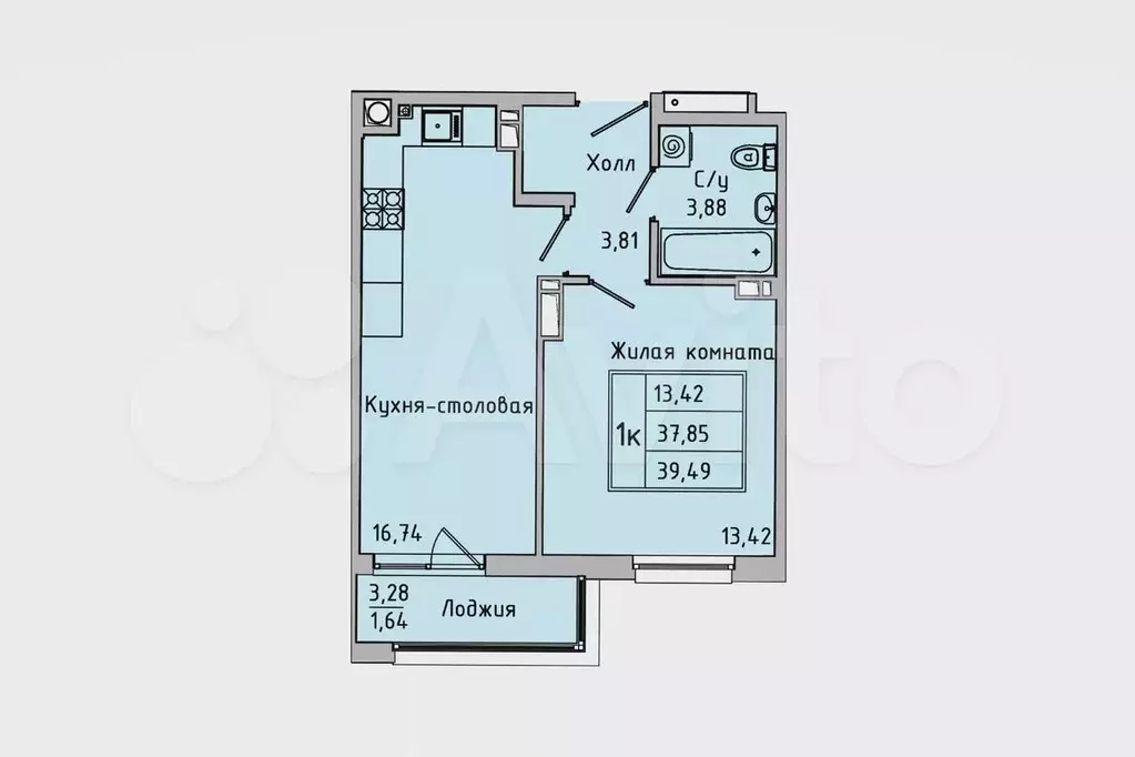 1-к. квартира, 39,5 м, 5/7 эт. - Фото 0