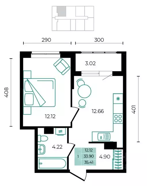 1-к кв. Адыгея, Майкопский район, пос. Тульский  (35.41 м) - Фото 1