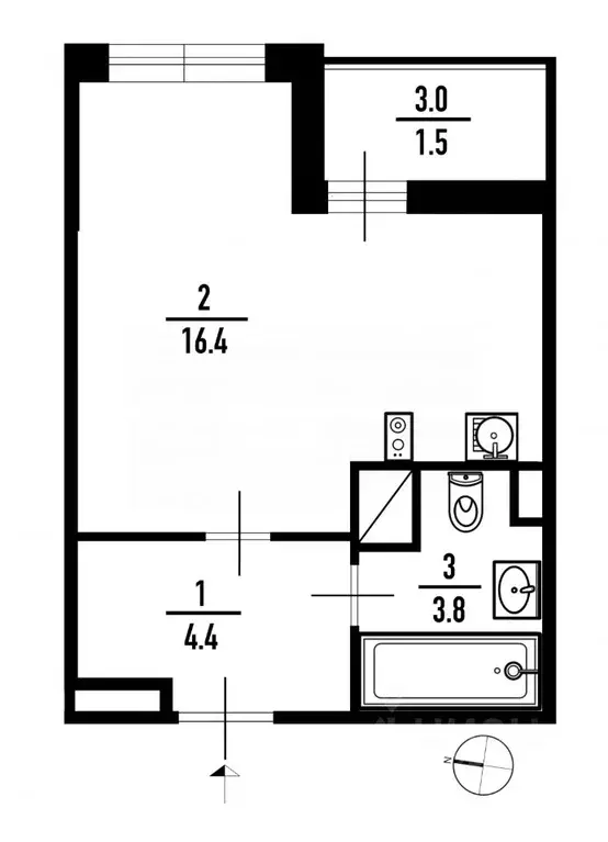 Студия Санкт-Петербург ул. Крыленко, 1к1с6 (24.6 м) - Фото 1