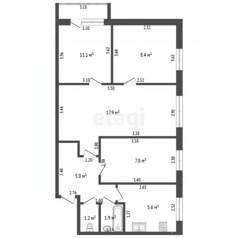 4-к кв. Башкортостан, Стерлитамак ул. Блюхера, 8 (58.9 м) - Фото 1