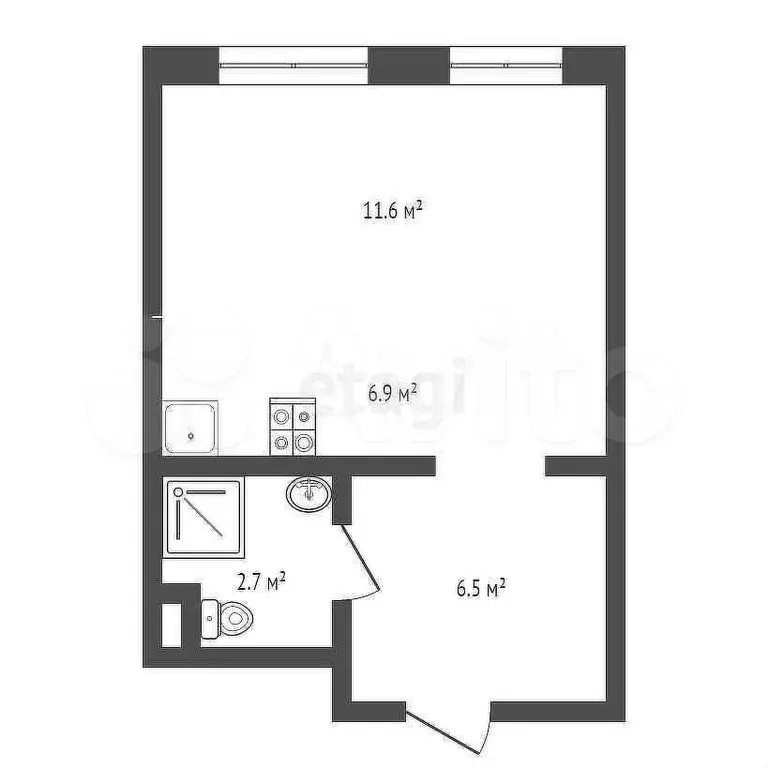 Квартира-студия, 27,3 м, 6/17 эт. - Фото 0