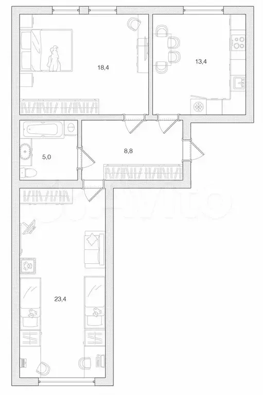 2-к. квартира, 69 м, 2/3 эт. - Фото 0