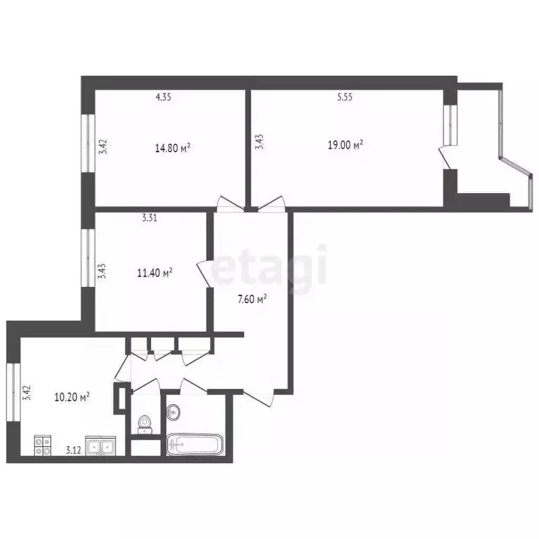 3-к кв. Москва Кировоградская ул., 17К1 (73.9 м) - Фото 1