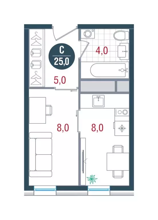 Квартира-студия: Москва, Кавказский бульвар, 51 (25 м) - Фото 1
