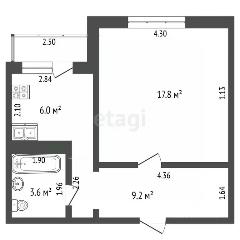 1-к кв. Кемеровская область, Новокузнецк ул. Белана, 9 (36.2 м) - Фото 2