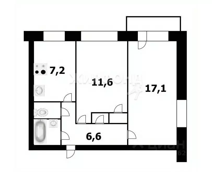 2-к кв. Новосибирская область, Новосибирск Линейная ул., 33/3 (47.7 м) - Фото 0