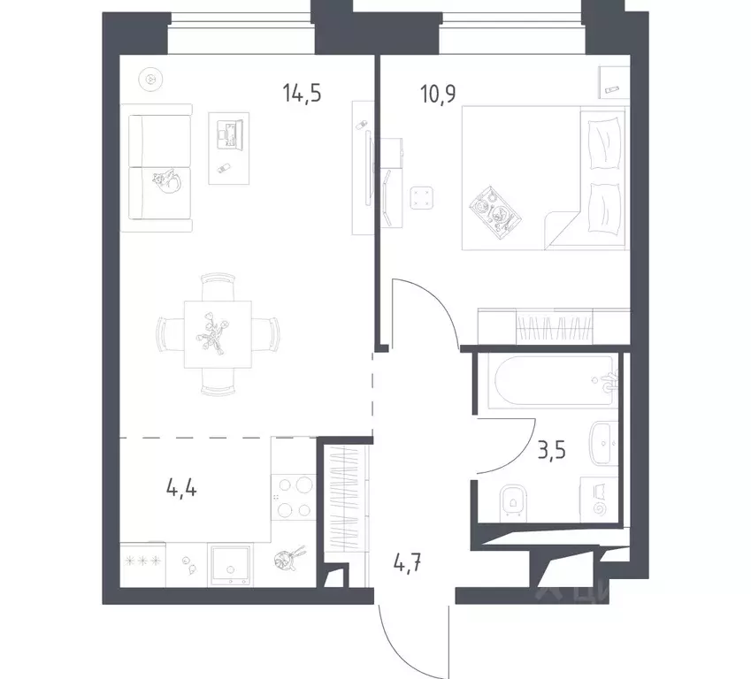 1-к кв. Москва Верейская 41 жилой комплекс, 3.1 (38.05 м) - Фото 1