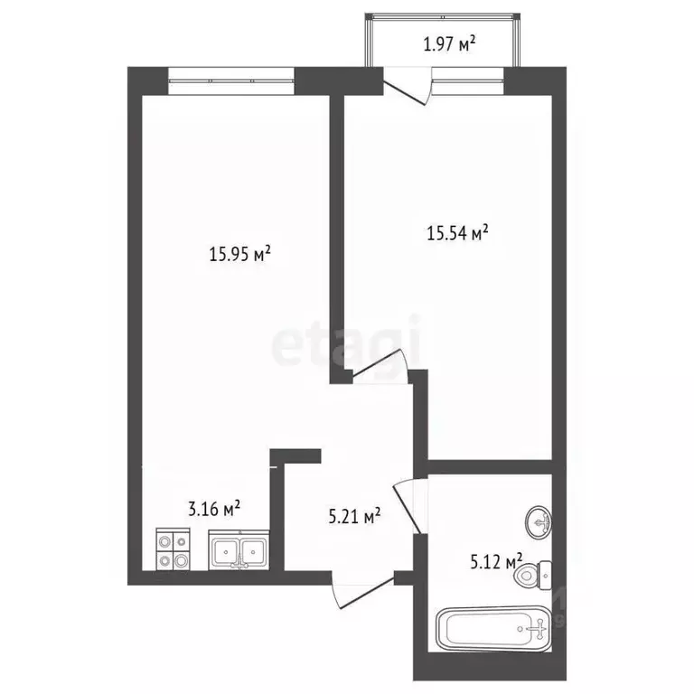 1-к кв. Тюменская область, Тюмень Харьковская ул., 72Б (44.95 м) - Фото 2