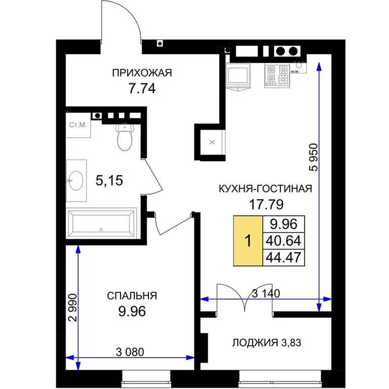 1-комнатная квартира: Гурьевск, улица Героя России Катериничева, 2 ... - Фото 0