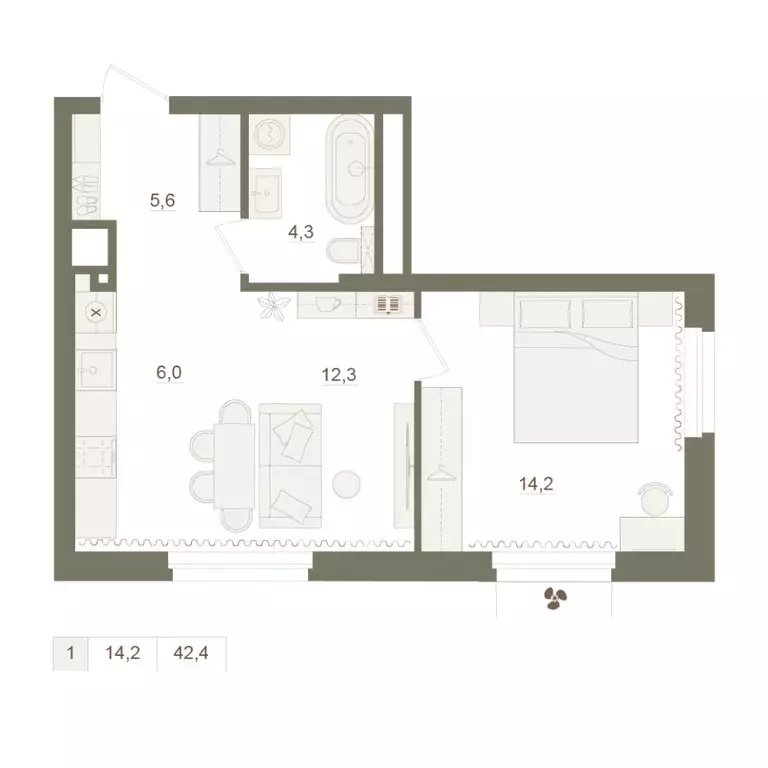 1-к кв. Башкортостан, Уфа Родина Парк жилой комплекс (42.4 м) - Фото 1