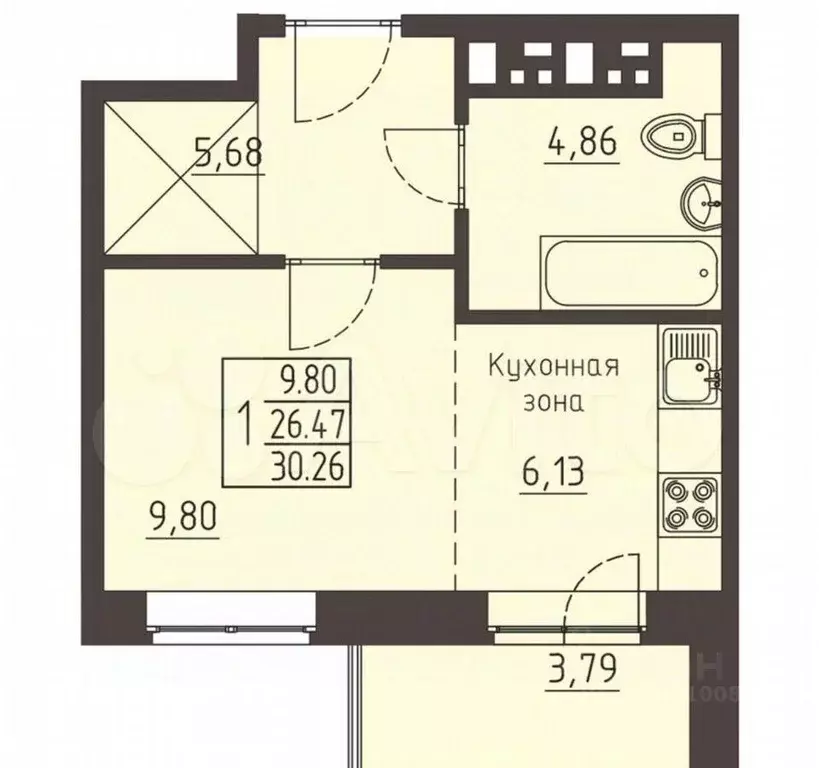 1-к кв. Иркутская область, Иркутск ул. Рылеева, 11 (31.0 м) - Фото 0