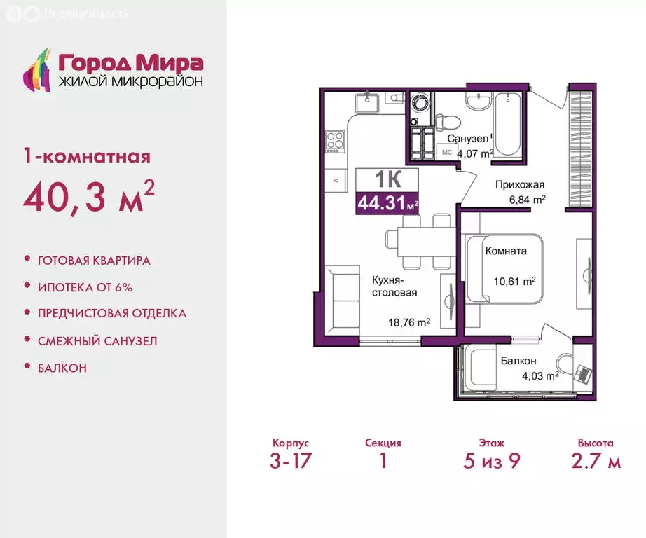 1-комнатная квартира: Симферополь, улица Батурина, 145 (40.3 м) - Фото 1