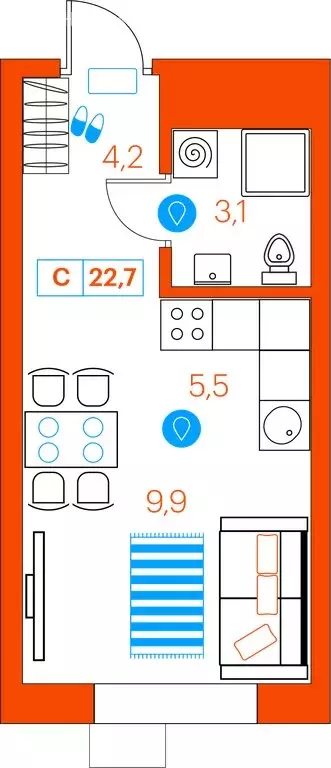 Квартира-студия: Тюмень, улица Ветеранов Труда, 36 (22.7 м) - Фото 0